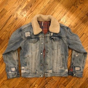Free People Jean Jacket with Fleece Collar